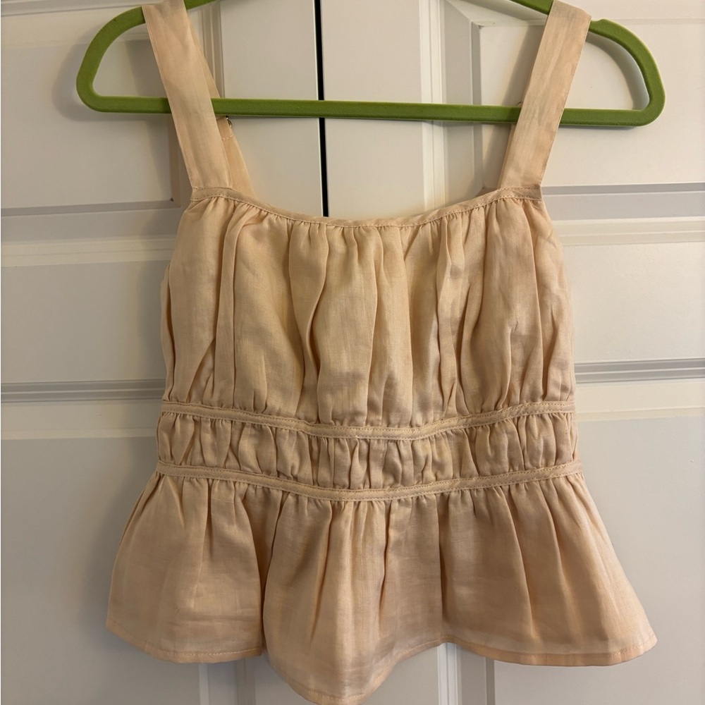 DISSH Cream Smocked Peplum Tank Top
